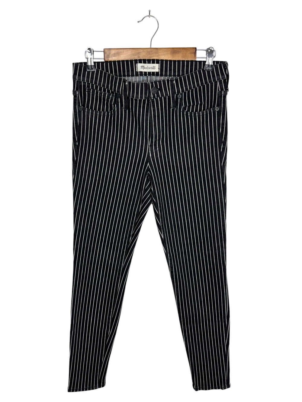Madewell 9” High-Riser Skinny Skinny Jeans Black White Pinstripe Size 30 Career
